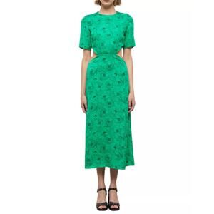 The Kooples Green Trend Graphic Poppies Cutout Midi Dress Size 2
